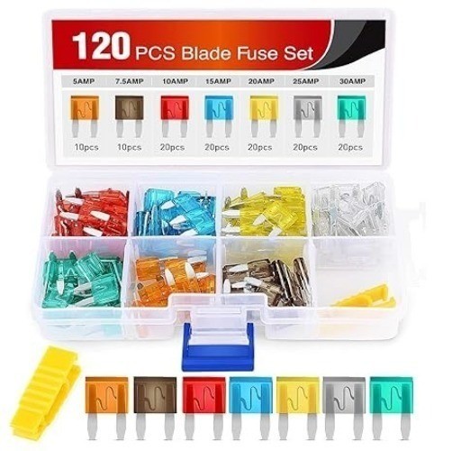 120Pcs Blade Fuses Assortment 5, 7.5, 10, 15, 20, 25, 30 AMP Regular Mini ATM/AP