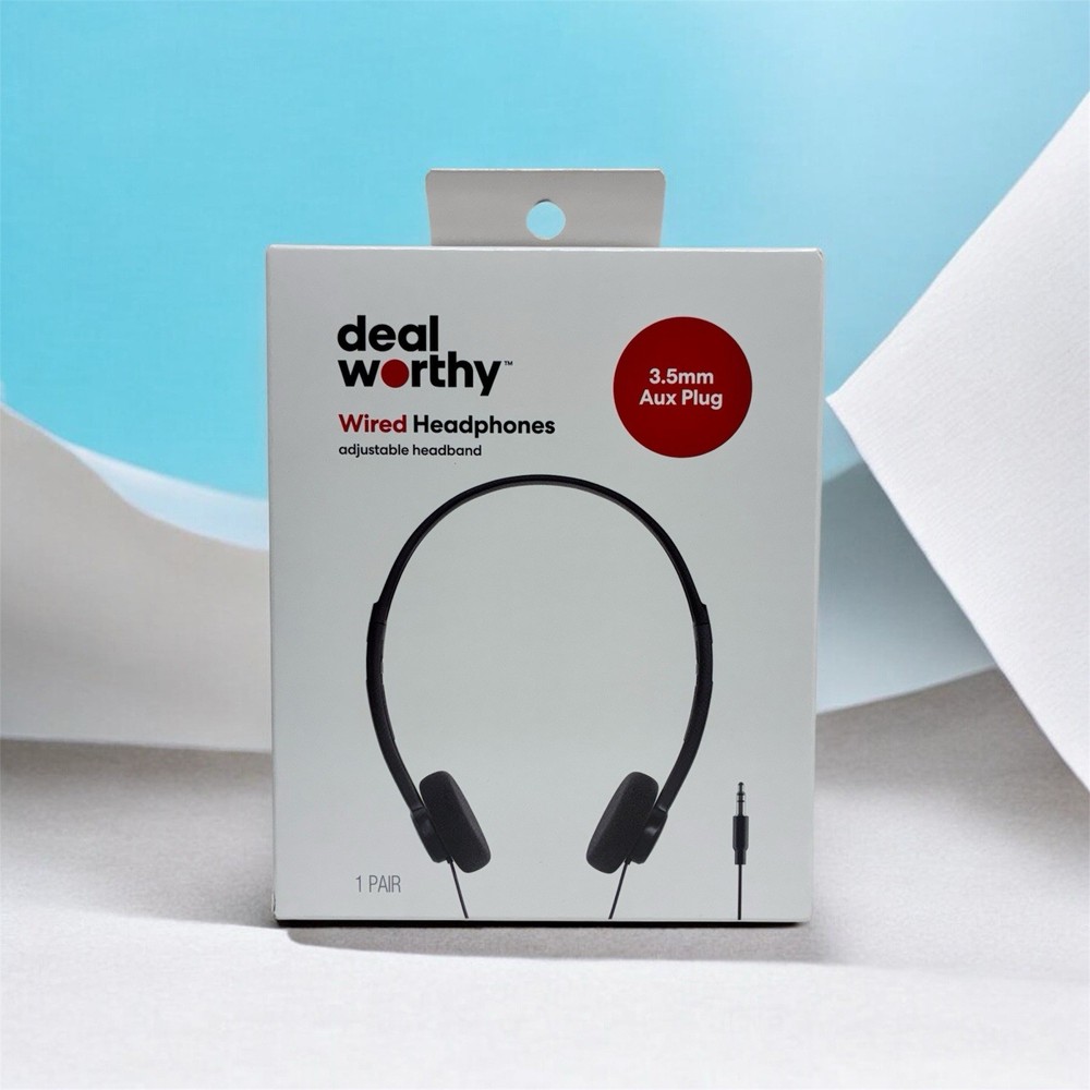 Deal Worthy WIRED Headphones 3.5mm AUX Jack Adjustable Headband, Black | SEALED