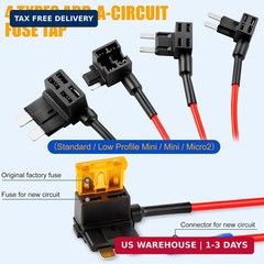 10 Pack 12V Car Add-a-Circuit Fuse Tap Kit, 4 Types Standard Mini Micro2 Low Pro