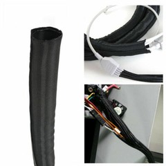 Black Self Wrapping Braided Split Wire Loom Cable Sleeve Harness Management Lot