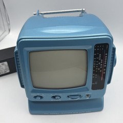 Vintage Blue CRT TV Portable 5″ Black & White Mini TV AM/FM Radio Works