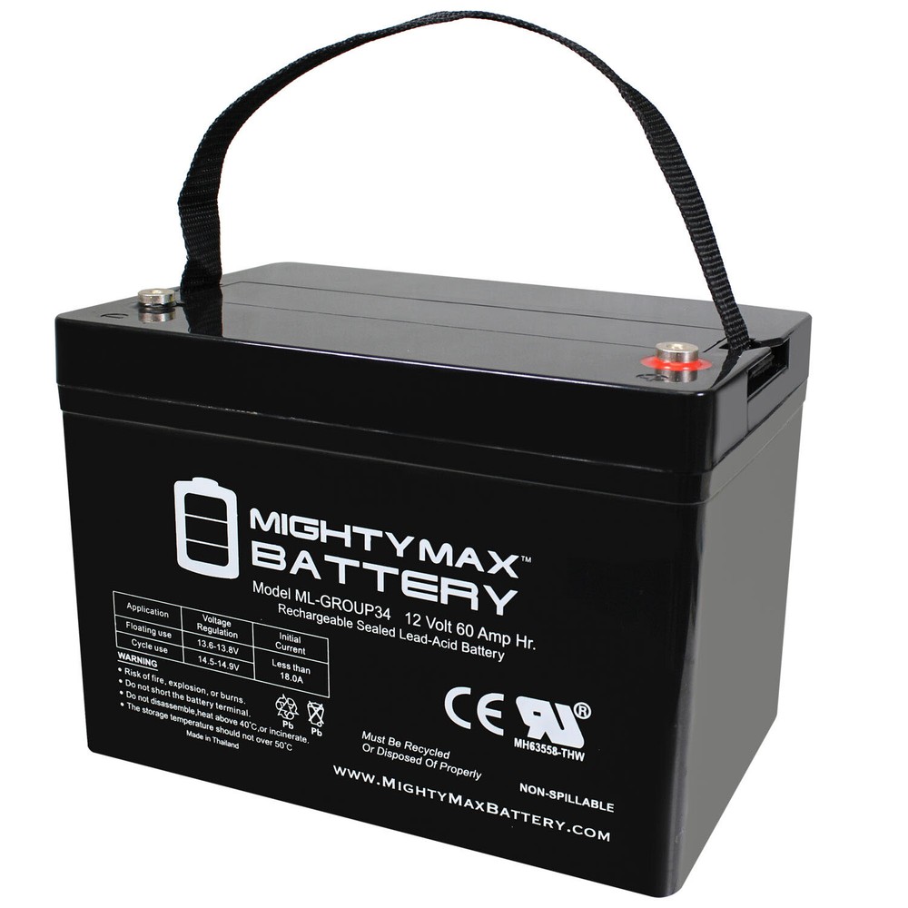 Mighty Max 12V 60Ah Group 34 Replacement Battery For Power Wheelchair
