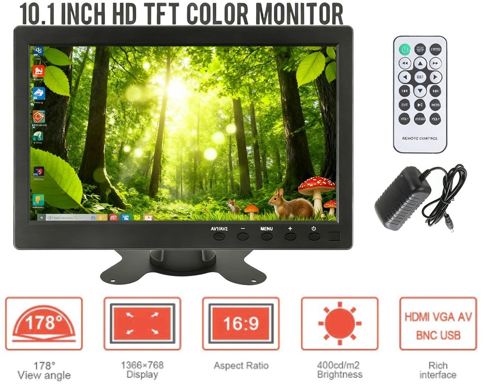 Portable Monitor HD 10″ Display Screen with AV VGA HDMI Input External display