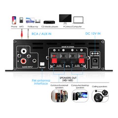 2 Channel 800W bluetooth Mini HIFI Power Amplifier Audio Stereo Amp Home Car FM
