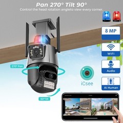 8MP 4K WiFi Security Camera: Dual Lens, 1-8X Zoom Outdoor PTZ Home Cam* US STOCK