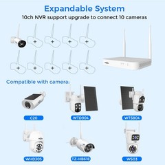 Hiseeu 10CH NVR 3MP 2.4G/5G WIFI Outdoor Audio Security Camera System CCTV HDD