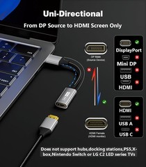 Active DisplayPort to HDMI Adapter (4K@60Hz,1440P/2K@120Hz) Uni-Directional DP 1